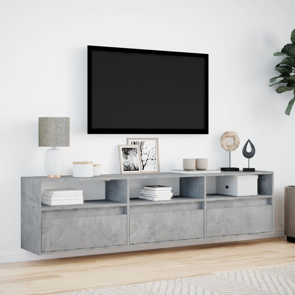 TV vægskab med LED betongrå 180x31x45 cm