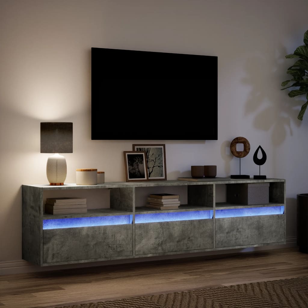 TV vægskab med LED betongrå 180x31x45 cm