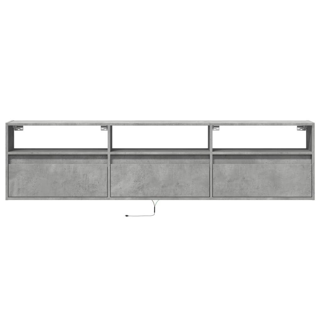 TV vægskab med LED betongrå 180x31x45 cm