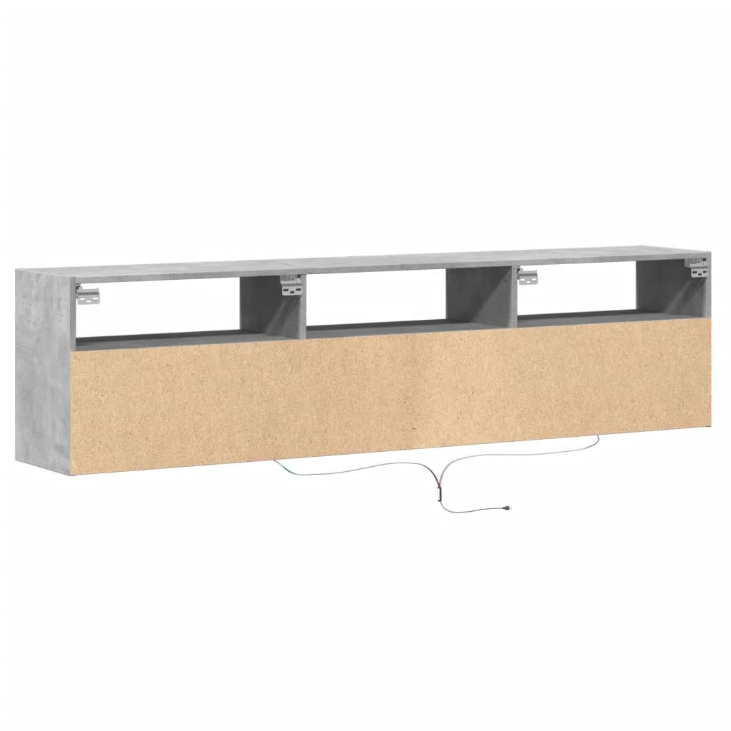 TV vægskab med LED betongrå 180x31x45 cm