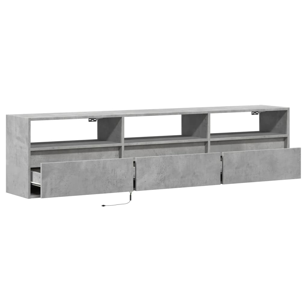 TV vægskab med LED betongrå 180x31x45 cm