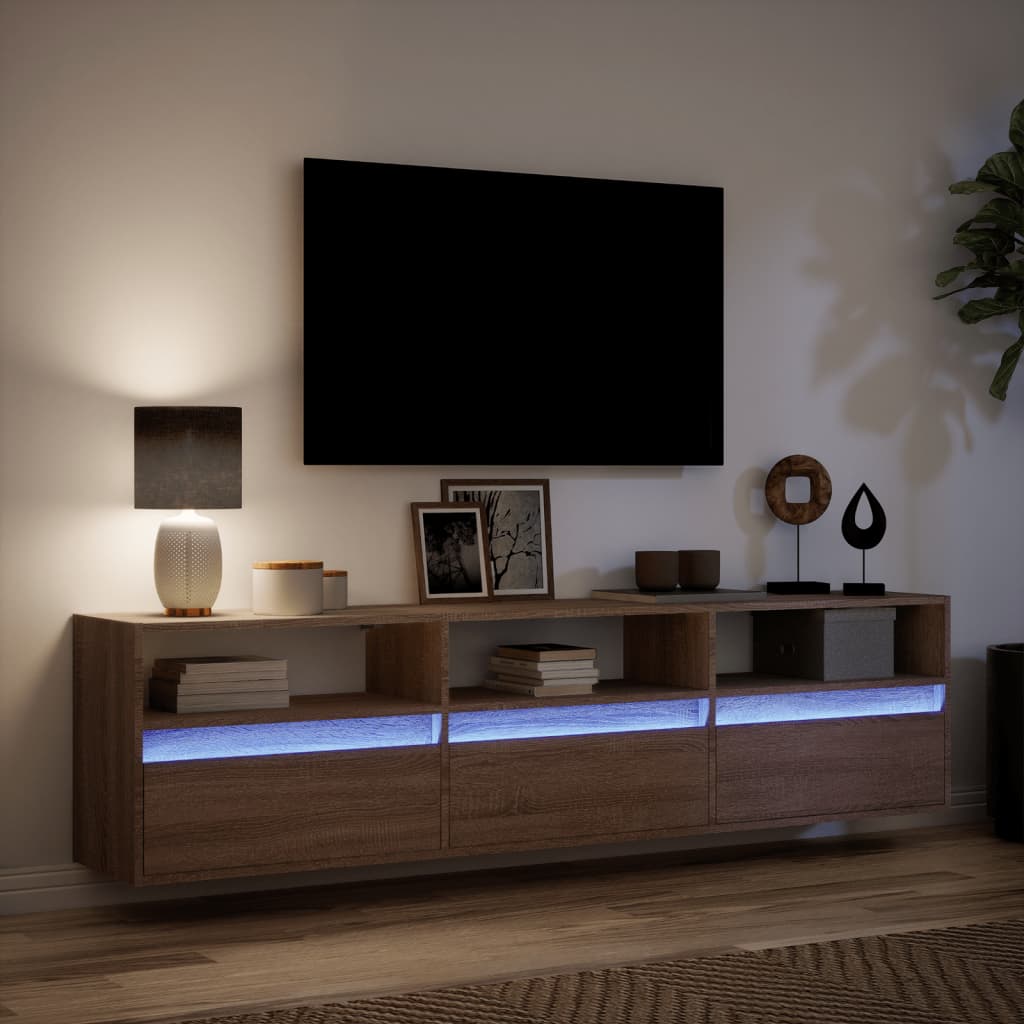 TV-vægskab med LED brunt egetræslook 180x31x45 cm