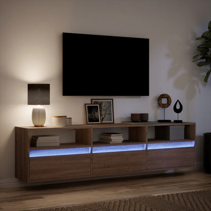 TV-vægskab med LED brunt egetræslook 180x31x45 cm