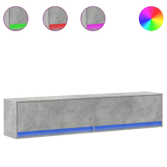 TV vægskab med LED betongrå 180x31x38 cm