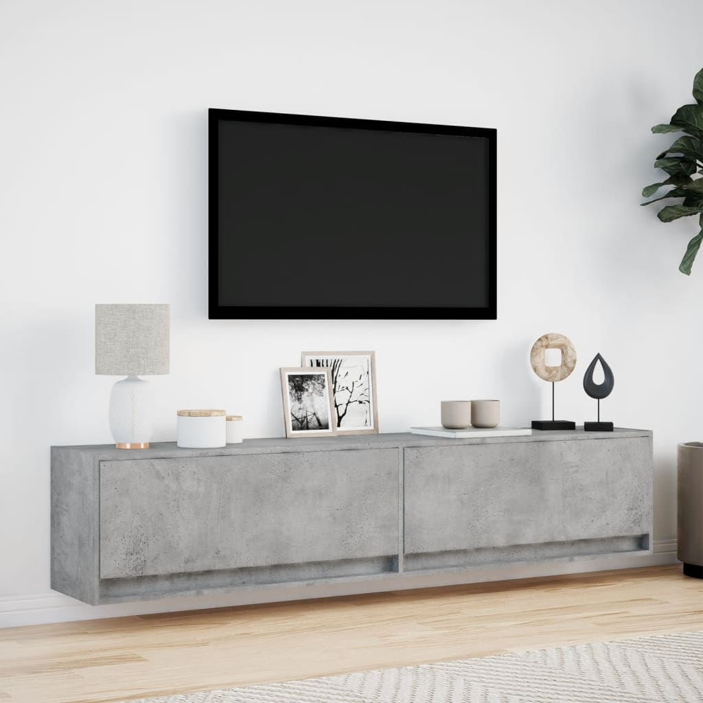 TV vægskab med LED betongrå 180x31x38 cm