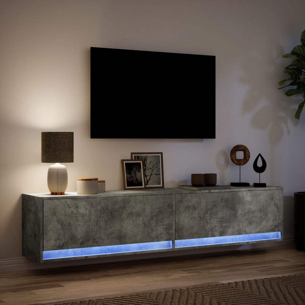 TV vægskab med LED betongrå 180x31x38 cm