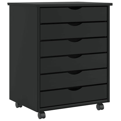 Rollschrank mit Schubladen MOSS Schwarz Massivholz Kiefer