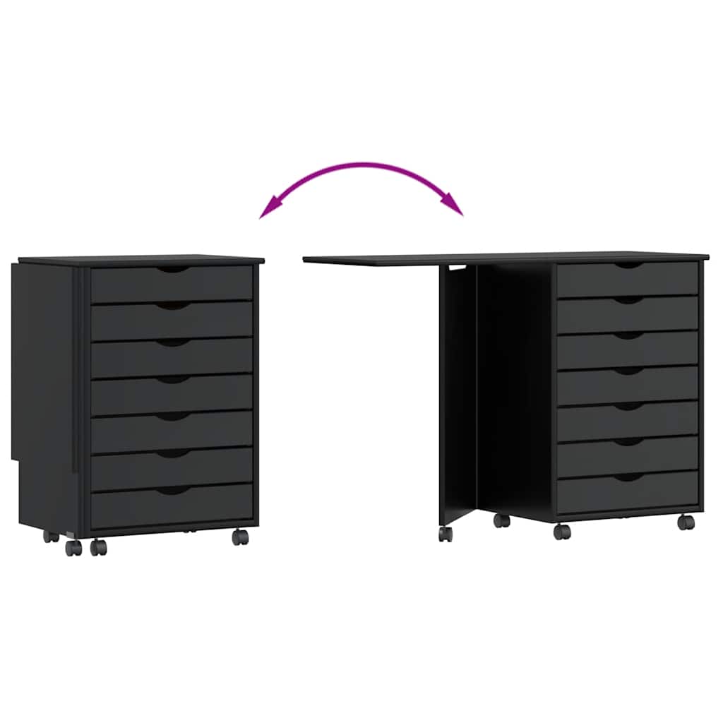 Rollschrank mit Schreibtisch MOSS Schwarz Massivholz Kiefer