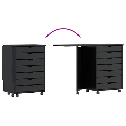 Rollschrank mit Schreibtisch MOSS Schwarz Massivholz Kiefer