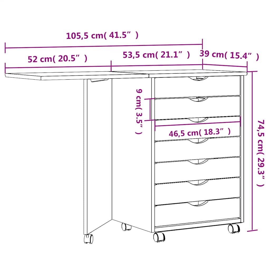 Rollschrank mit Schreibtisch MOSS Schwarz Massivholz Kiefer