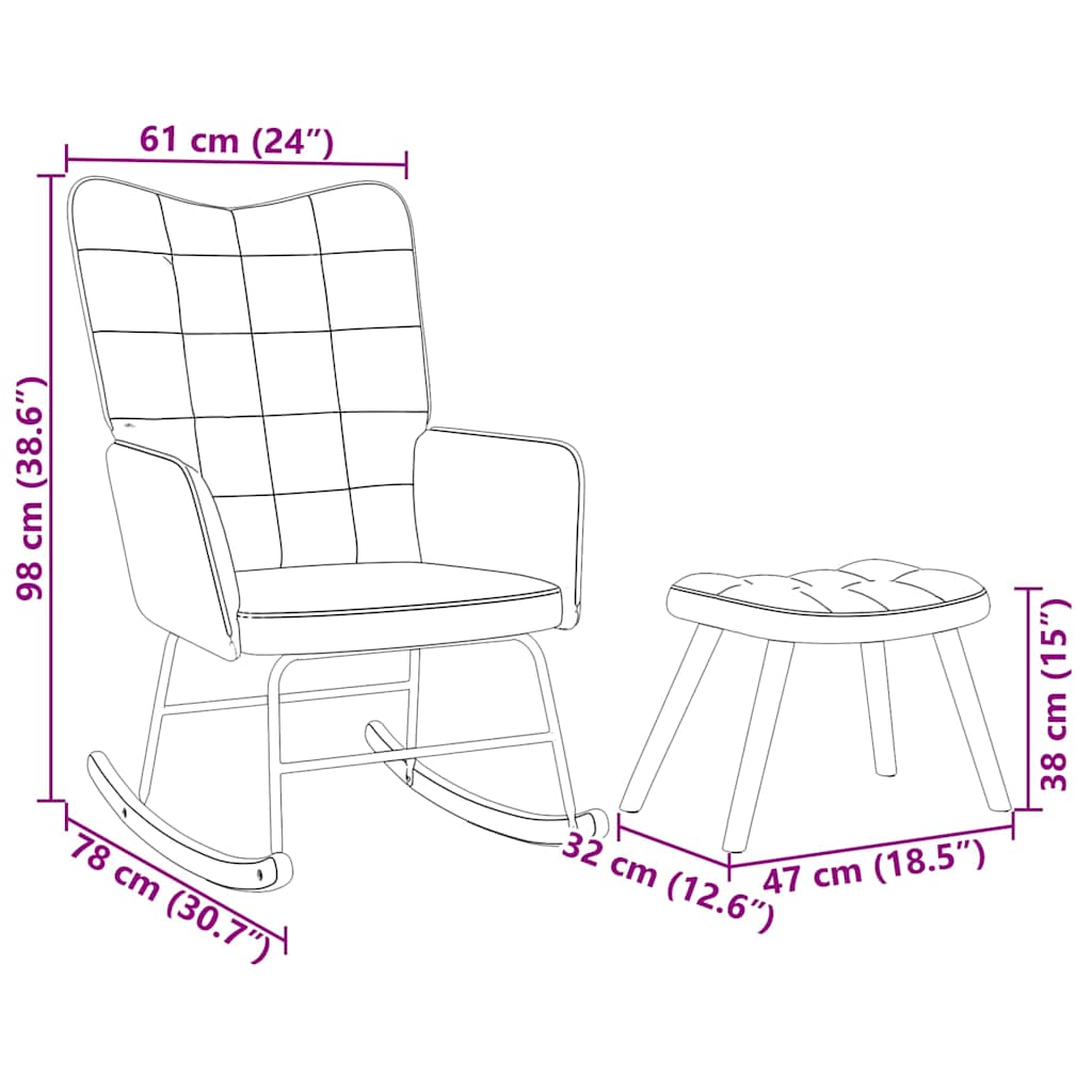 Schaukelstuhl mit Hocker Creme Samt
