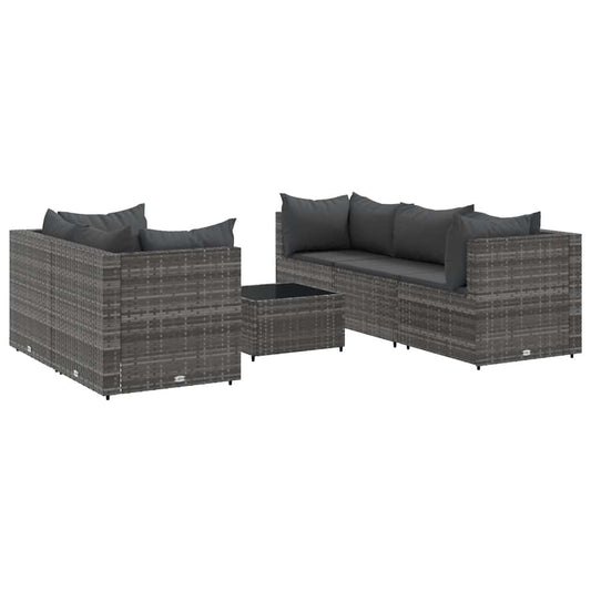 6 dele Have Lounge Sæt med Puder Grå Poly Rattan