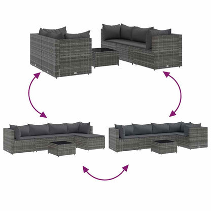 6 dele Have Lounge Sæt med Puder Grå Poly Rattan