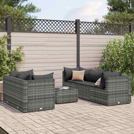 6 dele Have Lounge Sæt med Puder Grå Poly Rattan