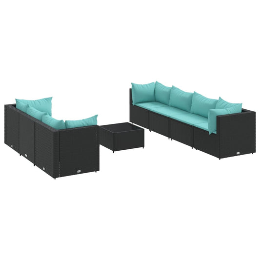 8-tlg. Garten-Lounge-Set mit Kissen Schwarz Poly Rattan