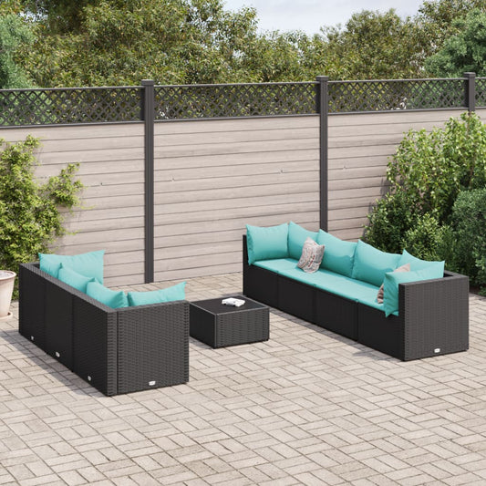 8-tlg. Garten-Lounge-Set mit Kissen Schwarz Poly Rattan