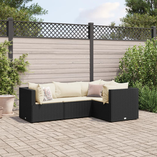 4-tlg. Garten-Lounge-Set mit Kissen Schwarz Poly Rattan