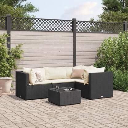 5-tlg. Garten-Lounge-Set mit Kissen Schwarz Poly Rattan