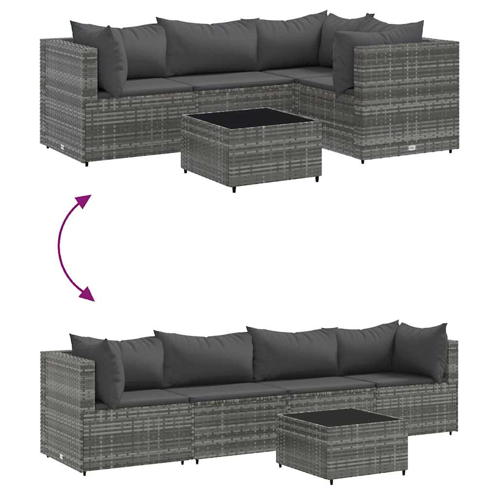 5-delt sæt Have Lounge Sæt med Puder Grå Poly Rattan