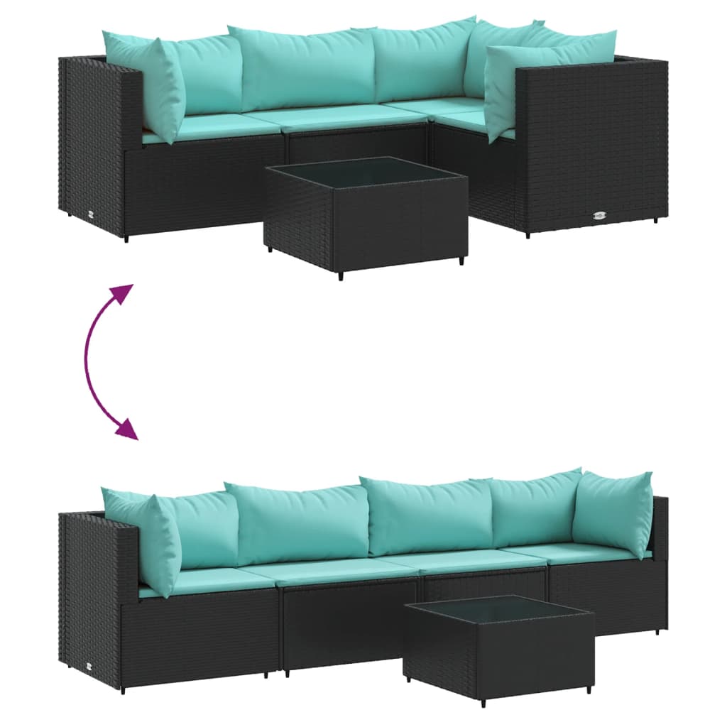 5-tlg. Garten-Lounge-Set mit Kissen Schwarz Poly Rattan