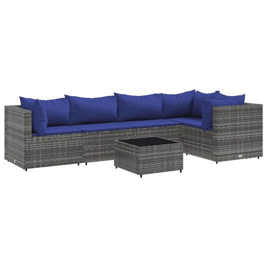 6 dele Have Lounge Sæt med Puder Grå Poly Rattan