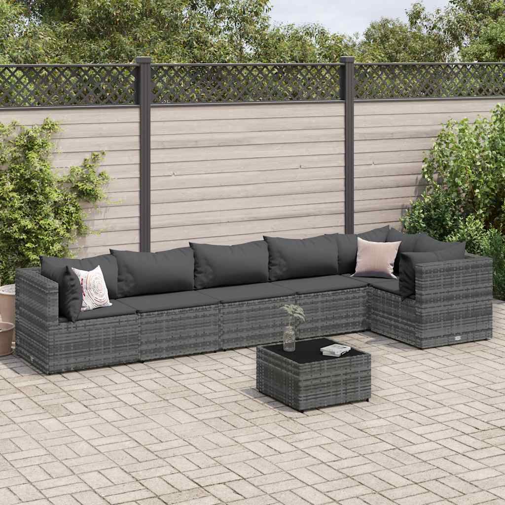 7-delt sæt Have Lounge Sæt med Puder Grå Poly Rattan