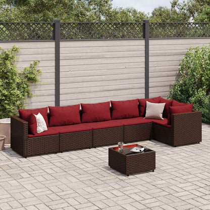 7-tlg. Garten-Lounge-Set mit Kissen Braun Poly Rattan