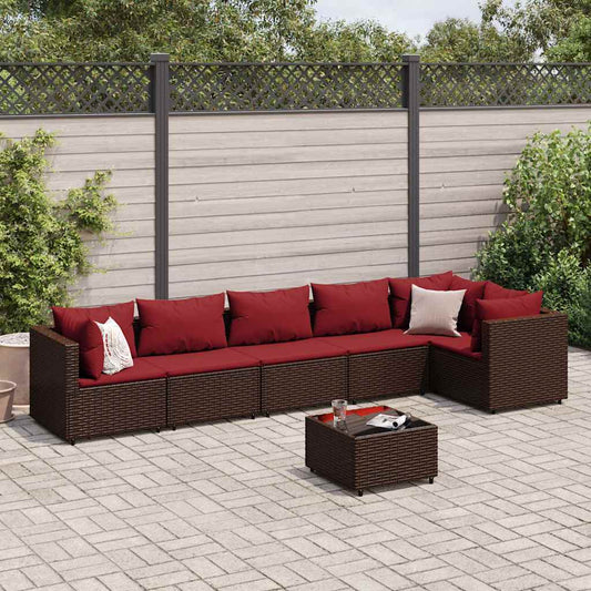 7-tlg. Garten-Lounge-Set mit Kissen Braun Poly Rattan