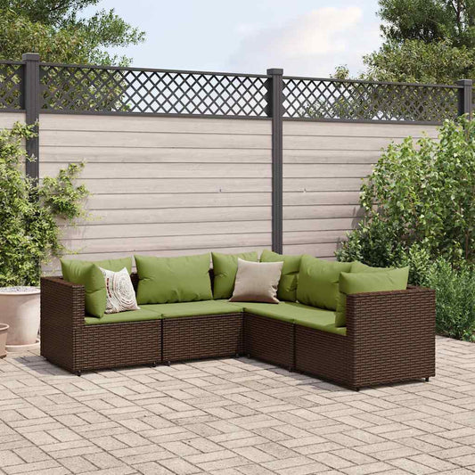 5-tlg. Garten-Lounge-Set mit Kissen Braun Poly Rattan