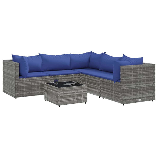 6 dele Have Lounge Sæt med Puder Grå Poly Rattan