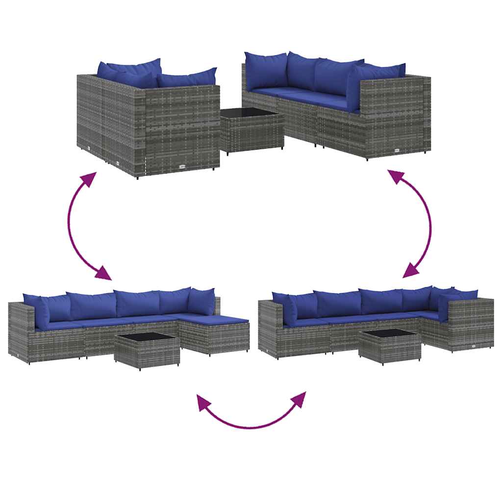 6 dele Have Lounge Sæt med Puder Grå Poly Rattan