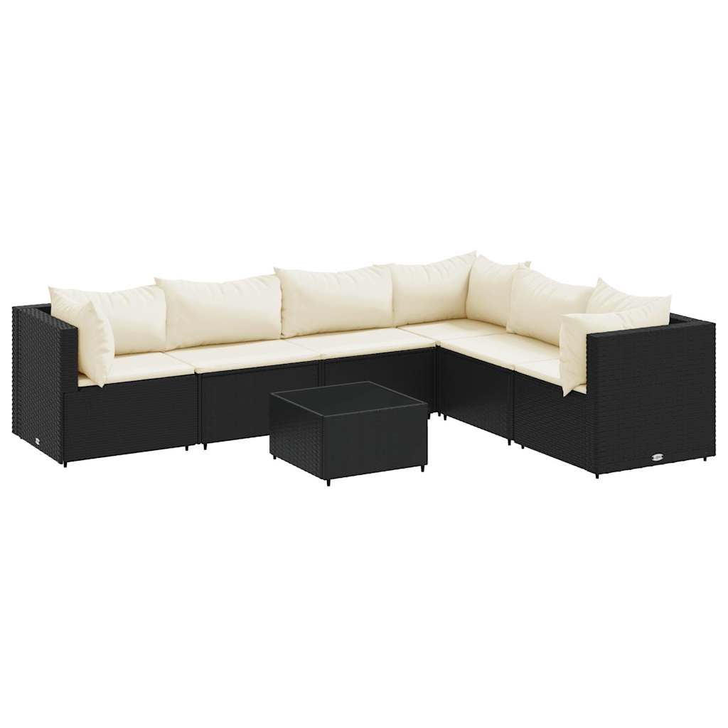 7-tlg. Garten-Lounge-Set mit Kissen Schwarz Poly Rattan