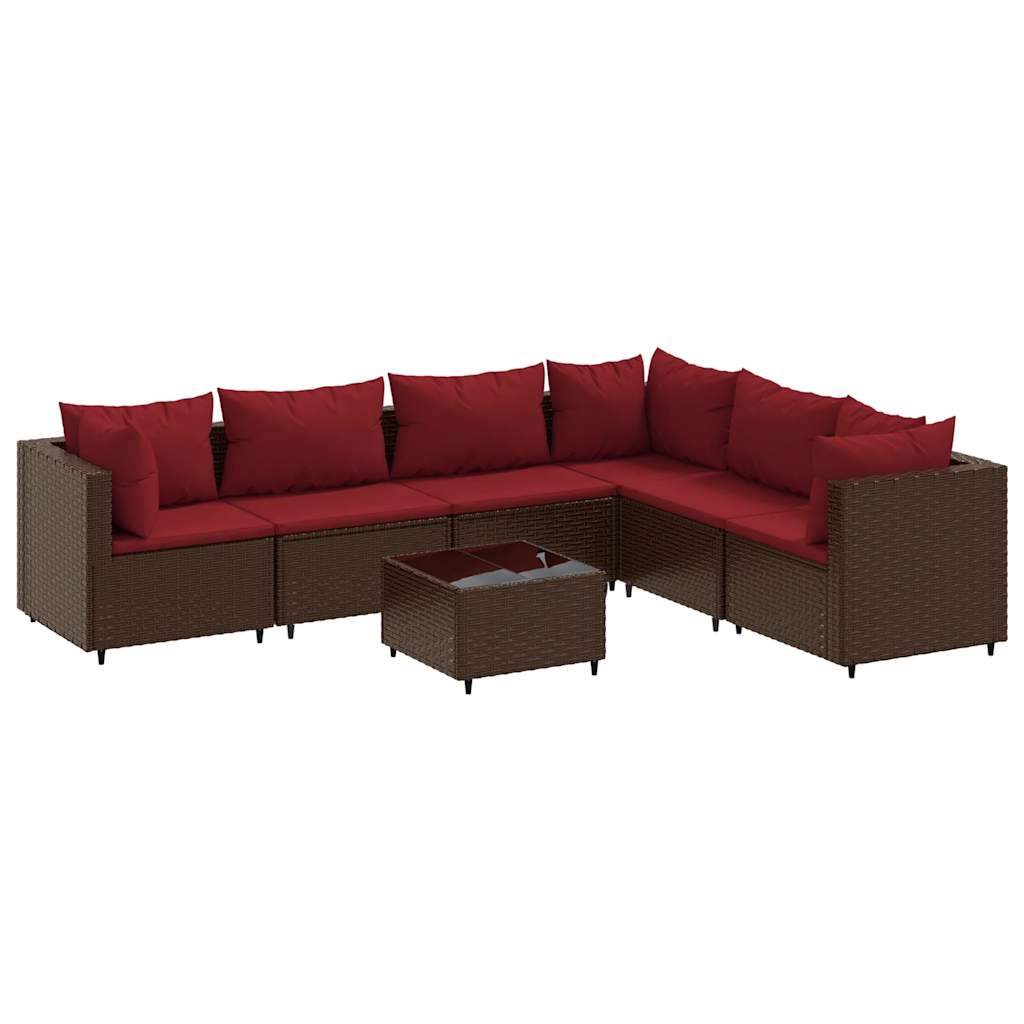 7-tlg. Garten-Lounge-Set mit Kissen Braun Poly Rattan