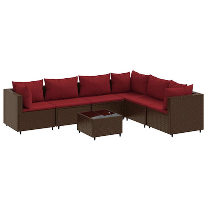 7-tlg. Garten-Lounge-Set mit Kissen Braun Poly Rattan