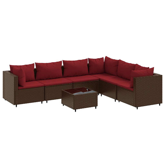 7-tlg. Garten-Lounge-Set mit Kissen Braun Poly Rattan
