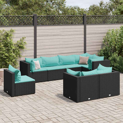 8-tlg. Garten-Lounge-Set mit Kissen Schwarz Poly Rattan