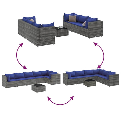 7-delt sæt Have Lounge Sæt med Puder Grå Poly Rattan