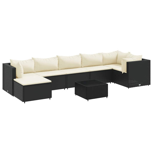 8-tlg. Garten-Lounge-Set mit Kissen Schwarz Poly Rattan