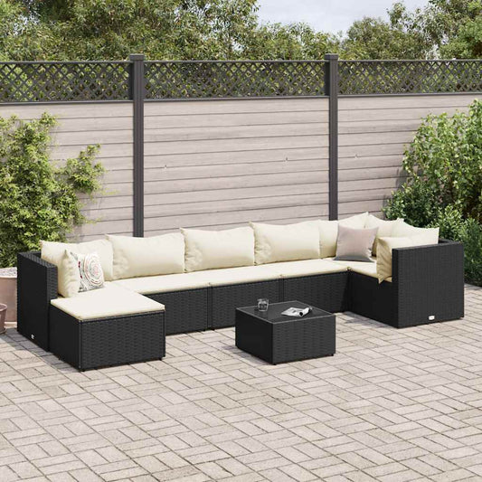 8-tlg. Garten-Lounge-Set mit Kissen Schwarz Poly Rattan