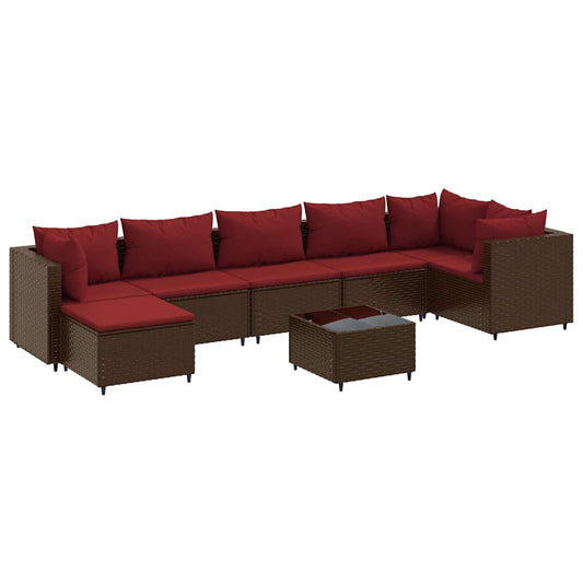 8-tlg. Garten-Lounge-Set mit Kissen Braun Poly Rattan