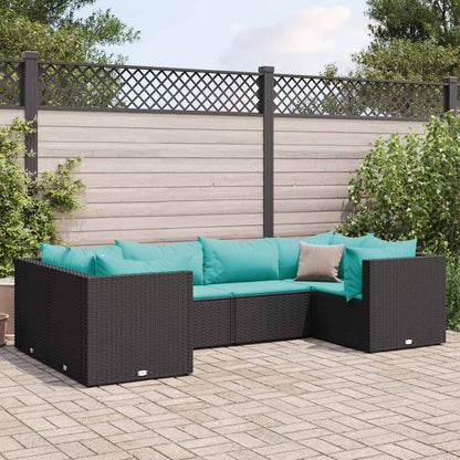 6-tlg. Garten-Lounge-Set mit Kissen Schwarz Poly Rattan