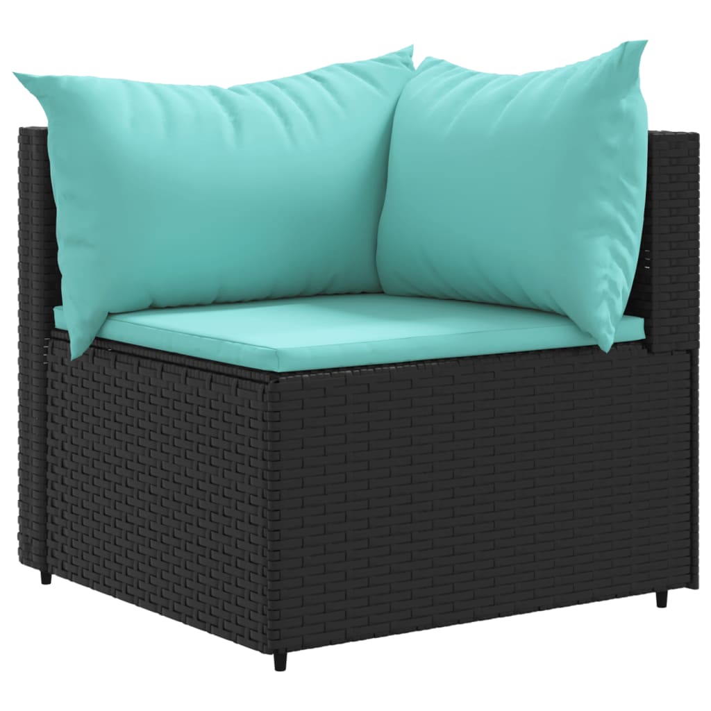 9-tlg. Garten-Sofagarnitur mit Kissen Schwarz Poly Rattan