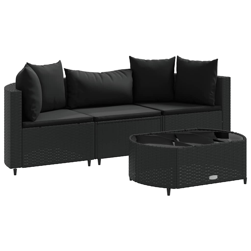4-delt Havesofasæt med puder Sort polyrattan