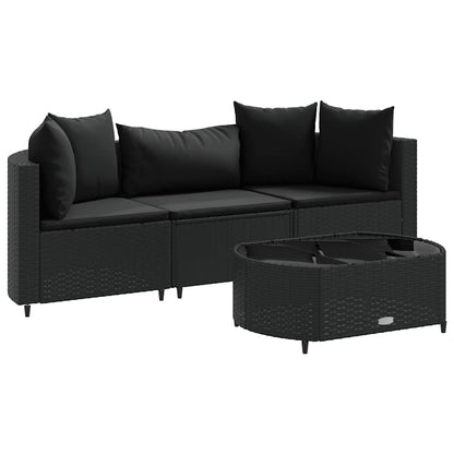 4-delt Havesofasæt med puder Sort polyrattan
