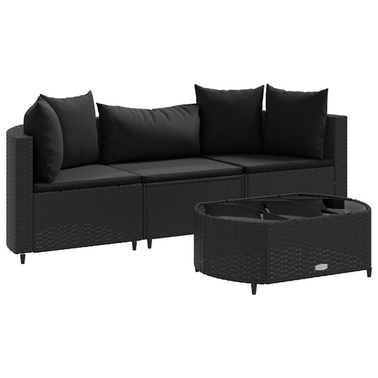 4-delt Havesofasæt med puder Sort polyrattan