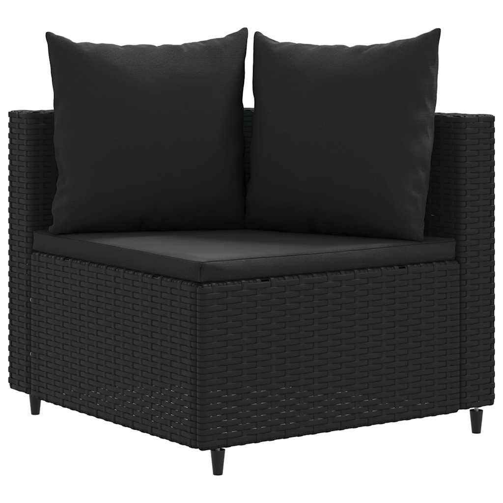 4-delt Havesofasæt med puder Sort polyrattan