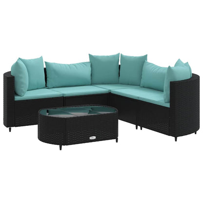 6-tlg. Garten-Sofagarnitur mit Kissen Schwarz Poly Rattan