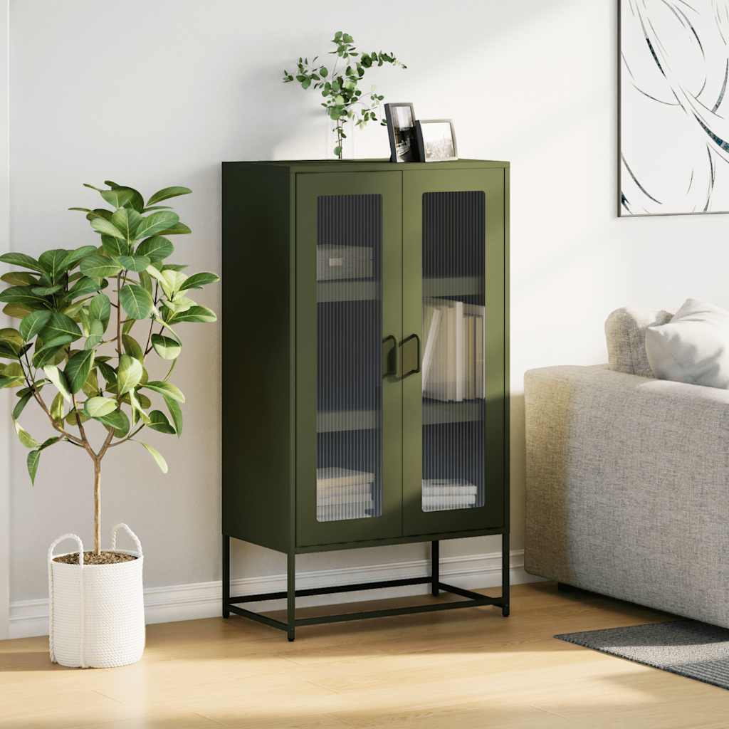 Highboard Olivengrøn 68x39x123 cm Stål