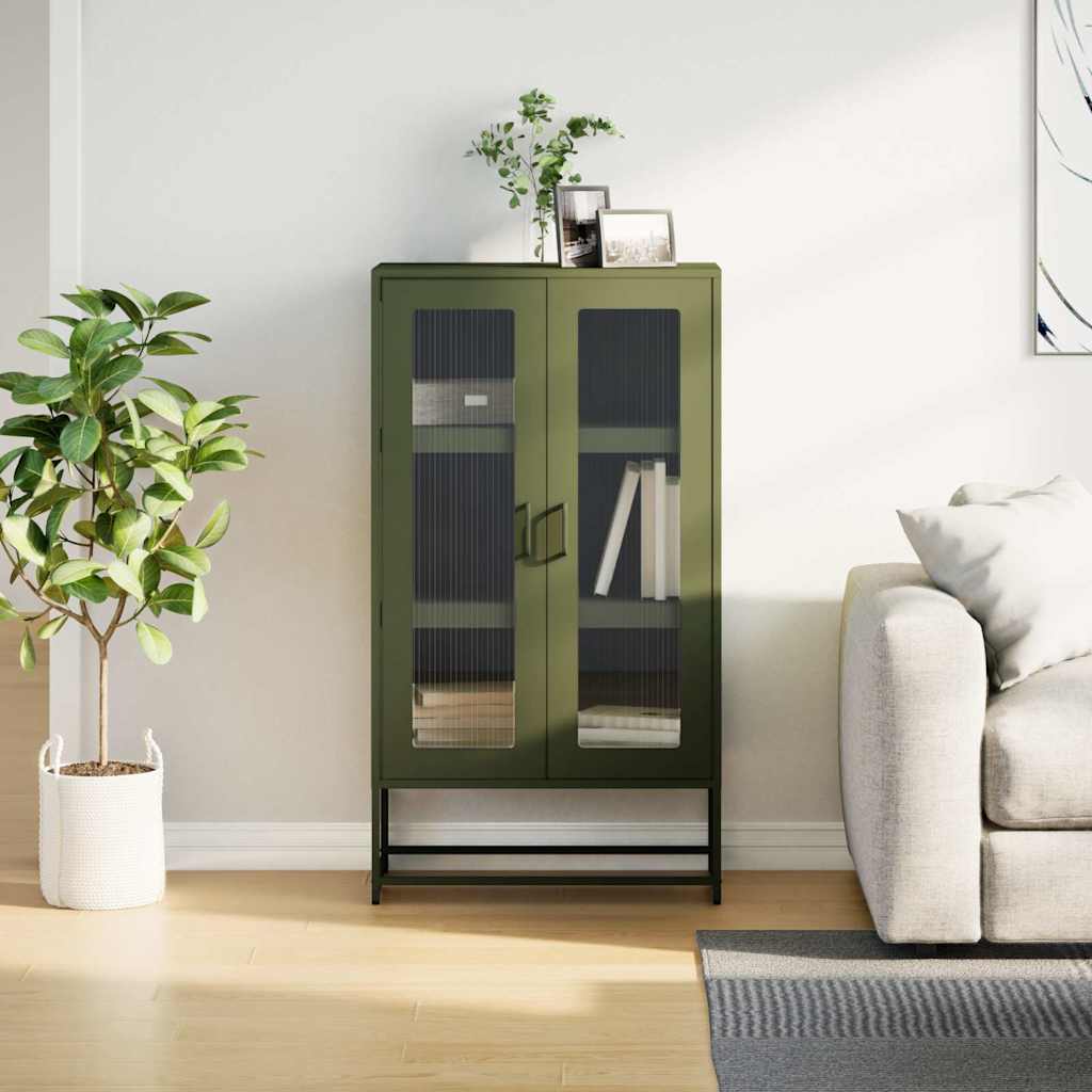 Highboard Olivengrøn 68x39x123 cm Stål