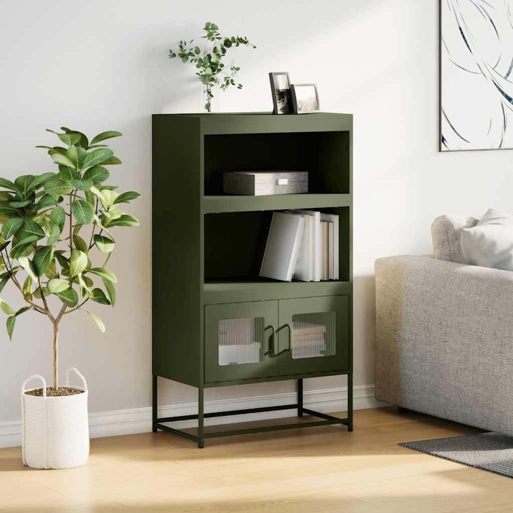 Highboard Olivengrøn 68x39x123 cm Stål